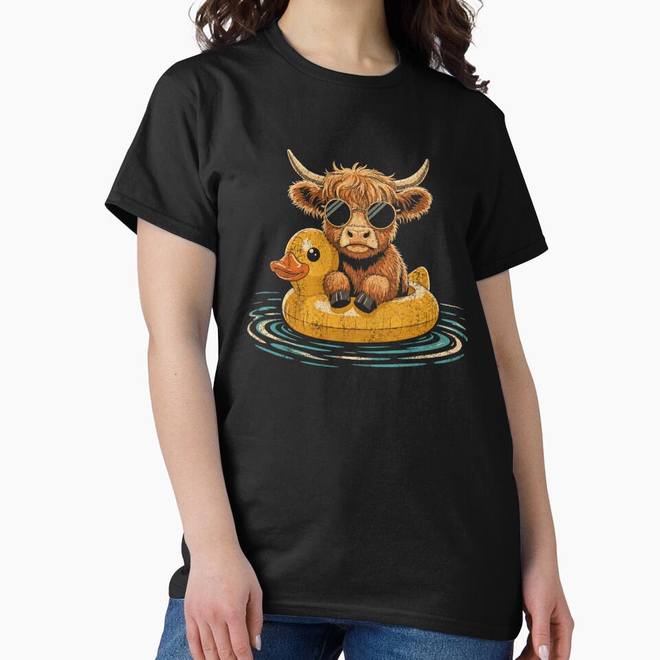 Retro Highland Cow Duck Float Summer Pool Animal by Moizento