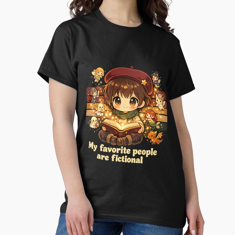 My Favorite People Are Fictional - Book Lover Girl Kawaii T-Shirt by Art JSMY