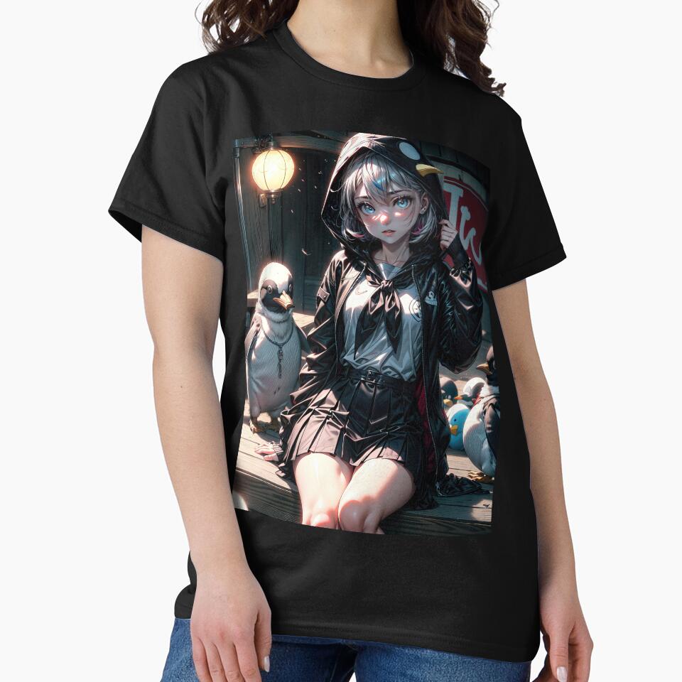 Gothic anime girl with penguins portrait art by TheArtistOf2022