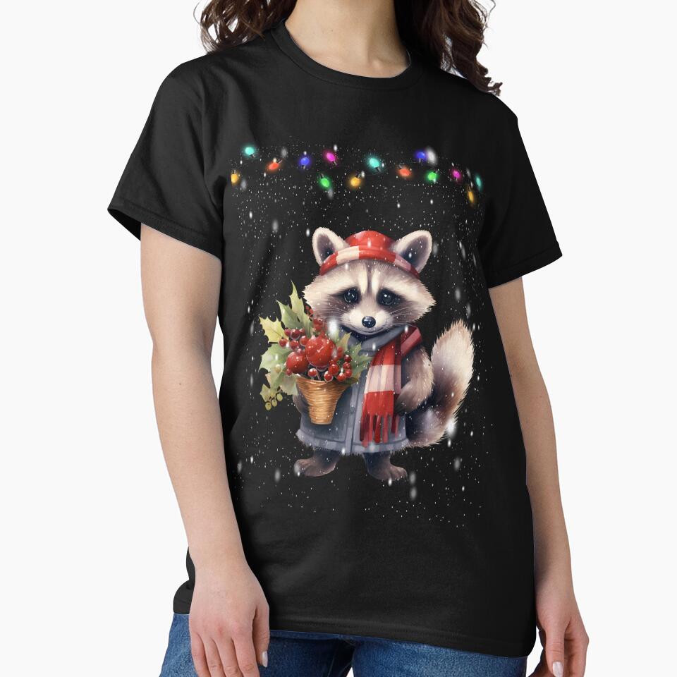 Christmas Raccoon Tree Lights snow grapes by Smix Pixels