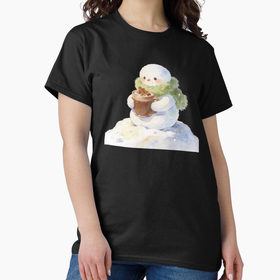 A cute whimsical snowman (holding a tiny pastel mug of hot cocoa with floating marshmallows by Digital Art and Funny Pets