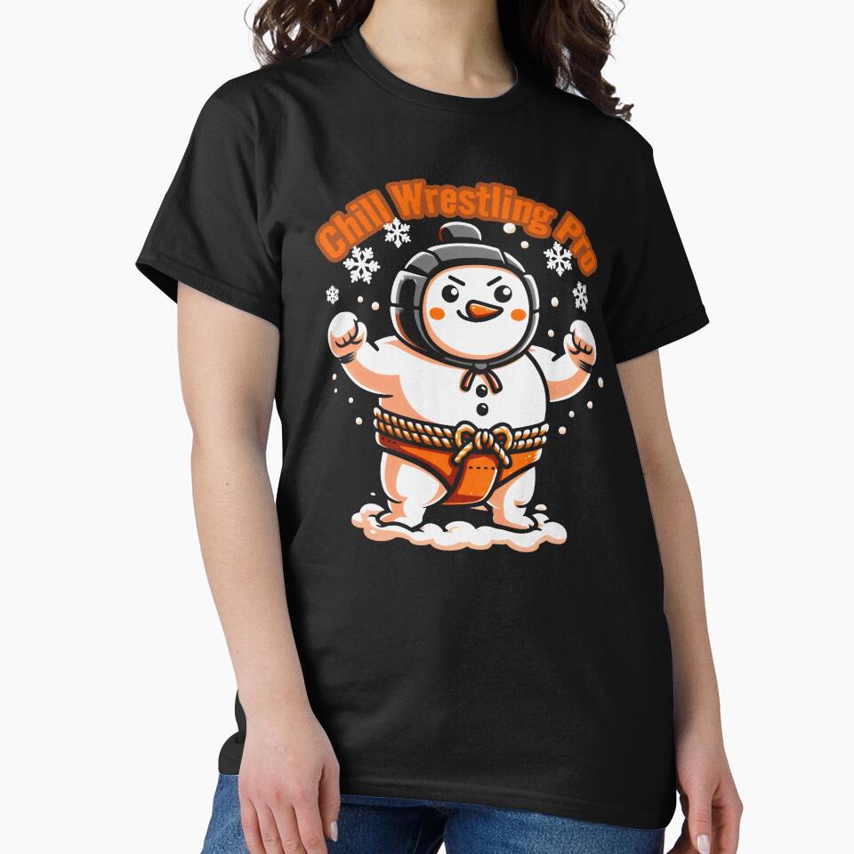 Chill Wrestling Pro Snowman in Black Helmet and Orange Sumo Belt with Snowflakes by SplashTastic