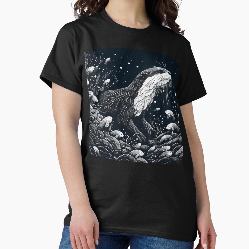 Monochromatic Outline Otter Swimming Underwater World by TomFrontierArt