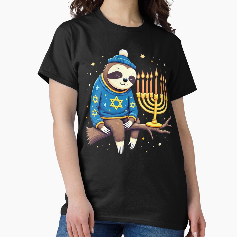 Funny Hanukkah Sloth Jewish Chanukah Sleeping Hanukkah PJs by yassinemouhadi