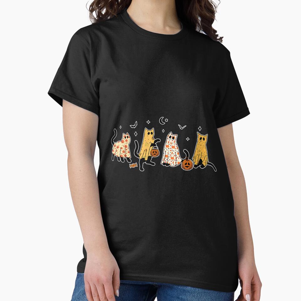 Cute Black Cats in Ghost Costume Women and Men Halloween by River Silva