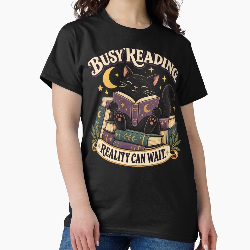 Busy Reading Reality Can Wait – Black Cat Book Lover by Good Mood Foundry