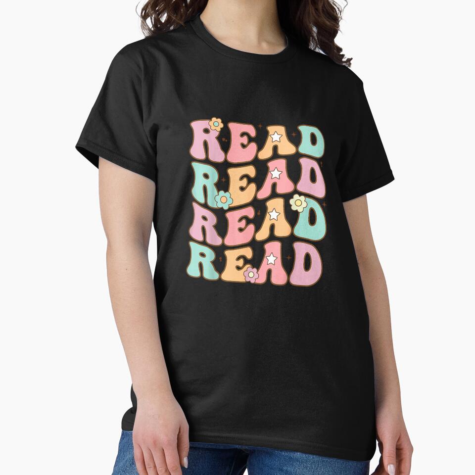 Read School Librarian Life Teacher Reading Groovy Read T-Shirt by JJLetterDesigns