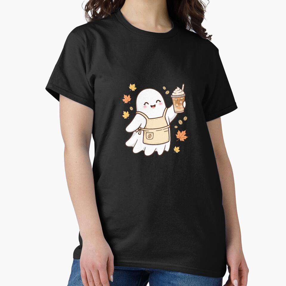 Cute Ghost Barista Iced Pumpkin Spice Latte - Autumn by Aisha Reda