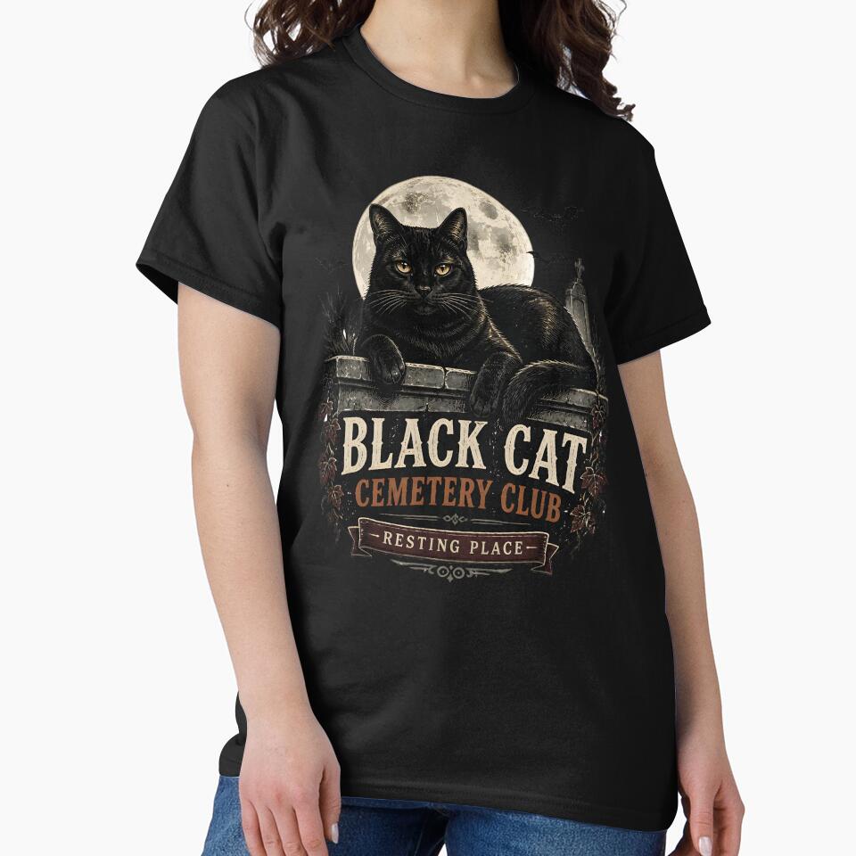 BLACK CAT CEMETERY CLUB Resting Place Halloween Vintage Screen Print by BernoNickel