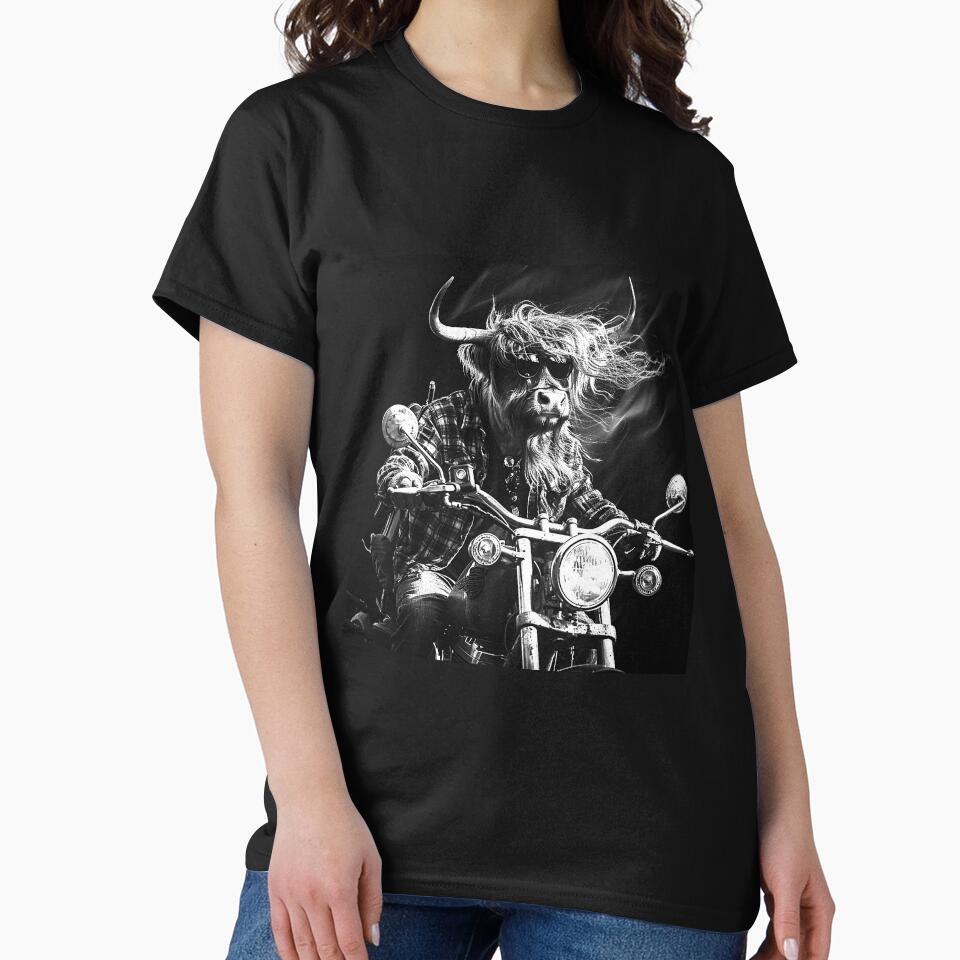 Cool Highland Cow Biker | Funny Motorcycle Riding Scottish Highland Cow Illustration by inkoutninja