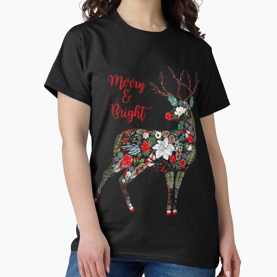 Merry and Bright - Botanical Christmas Reindeer Holiday by HolmesMillie1