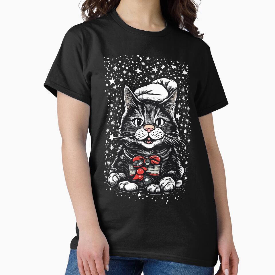 funny black cat pushing christmas tree by Batiz