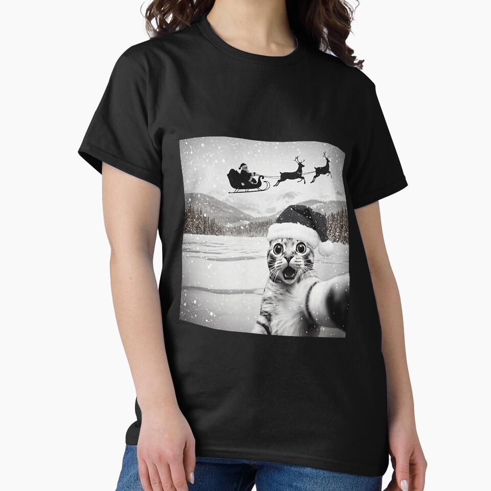 Cute Funny Cat Selfie with Santa Sleigh Christmas Winter by nryum