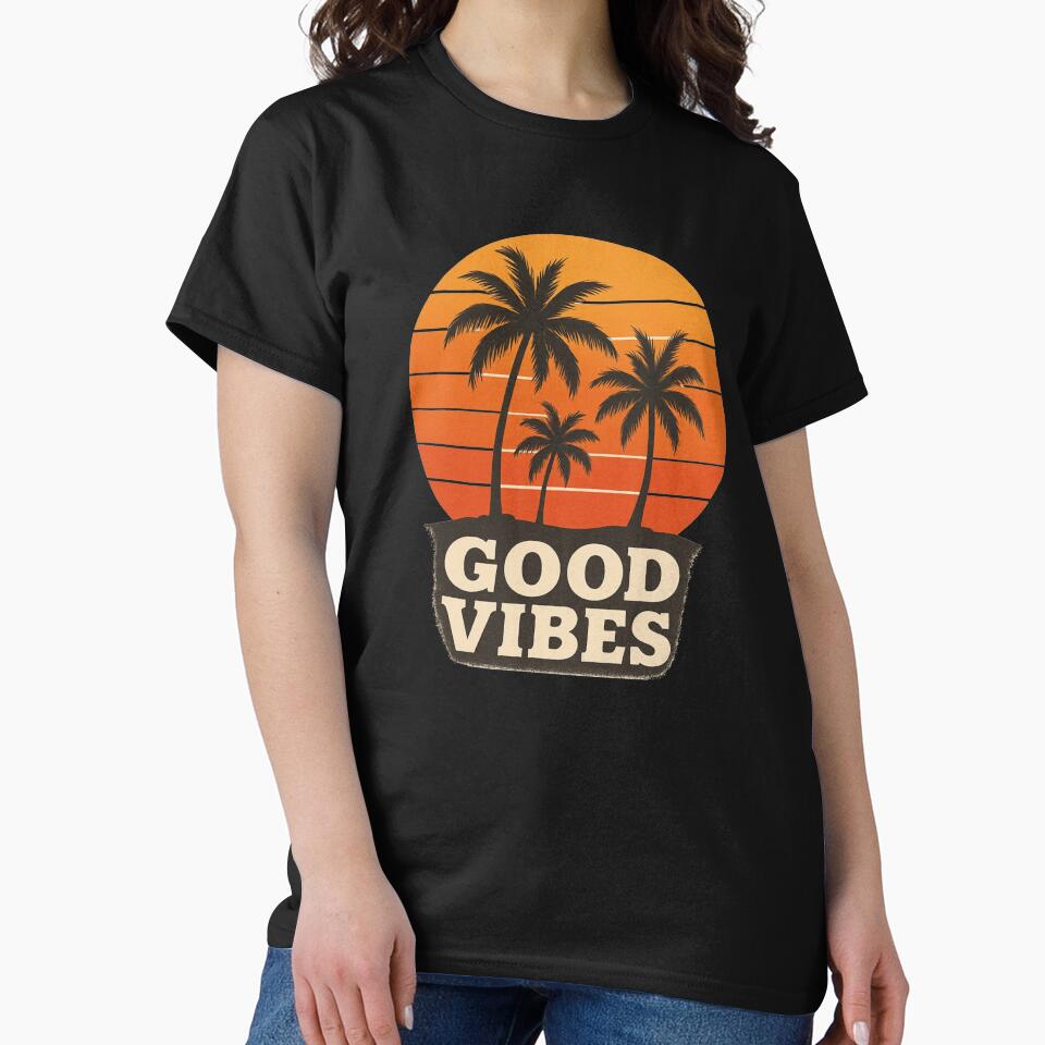 Good Vibes – Retro Sunset Palm Tree Vintage Beach Design by NarpLTD
