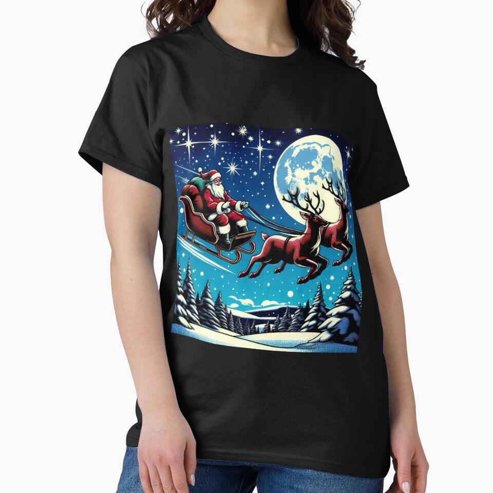 Christmas Vintage Santa Claus with the sleigh and the reindeer Night,Christmas Santa Claus,christmas retro,Christmas Vintage by Expressions-Sel