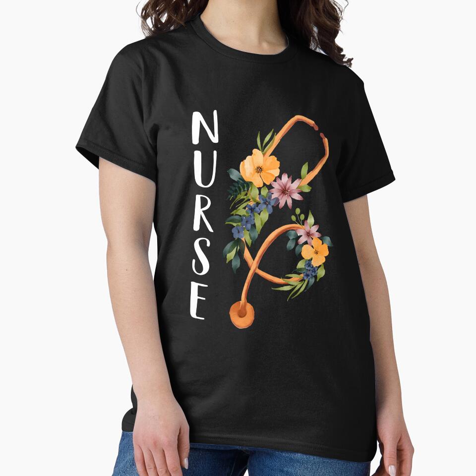 Floral Stethoscope - Funny Nursing Tshirt by SunsetGloww