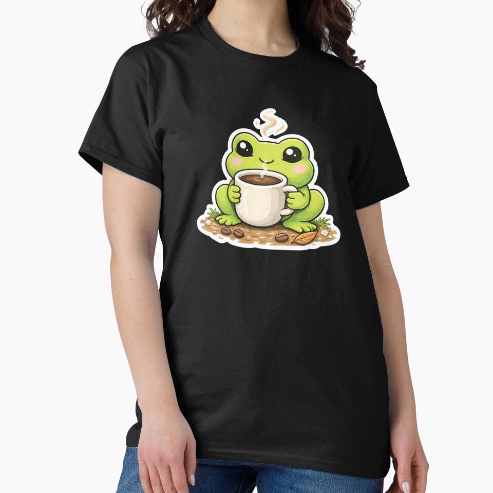 Cute Coffee Frog – Funny Frog Coffee Lover Design – Frog Meme by VibeOffline Studio