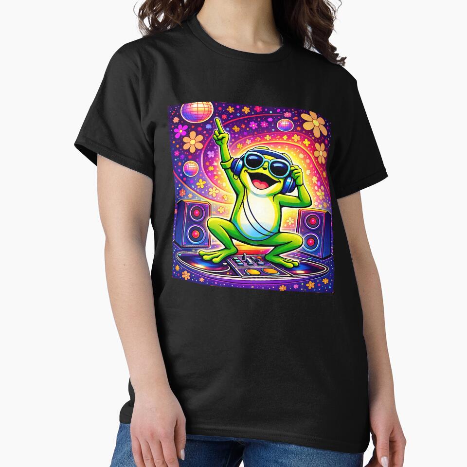 Psychedelic Dancing Frog DJ – Trippy Rainbow Rave Animal with Headphones by Digital Culture Studio