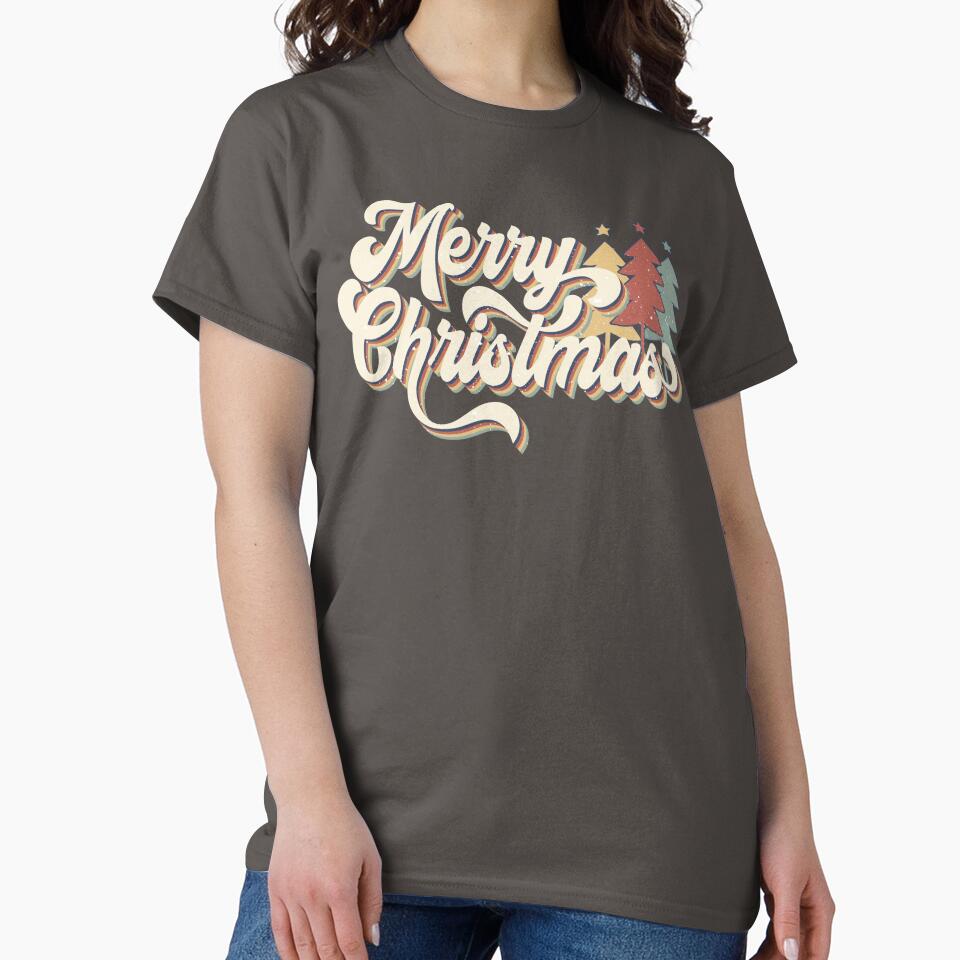 Retro Vintage 70s Merry Christmas Trees Typography by Hommie9977