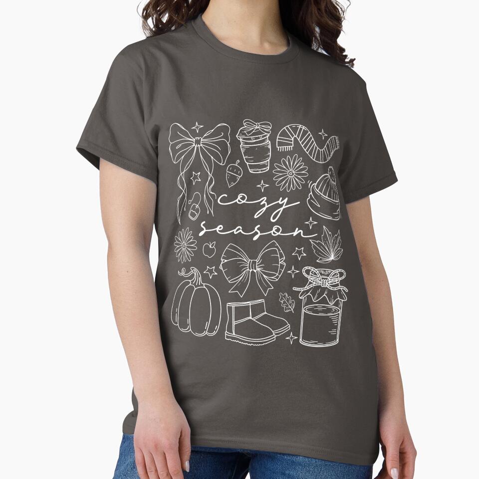 Cozy Season Fall Aesthetic – Cute Autumn Bows, Pumpkin & Coffee Line Art by darkskydelights