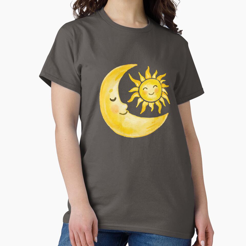 Cute Sun and Moon Watercolor Illustration – Celestial Nursery Art, Kawaii Smiling Sun & Crescent Moon Design by Little Bloom Studio