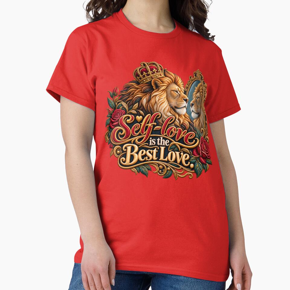 Self-Love Is the Best Love Lion Mirror Embroidery Design by Emoji Emblems
