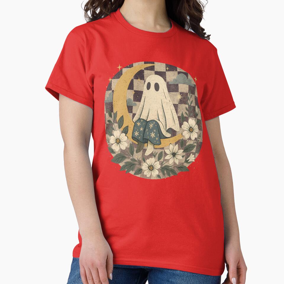 Vintage Ghost on Moon – Retro Halloween Aesthetic by LunaSpellStudio