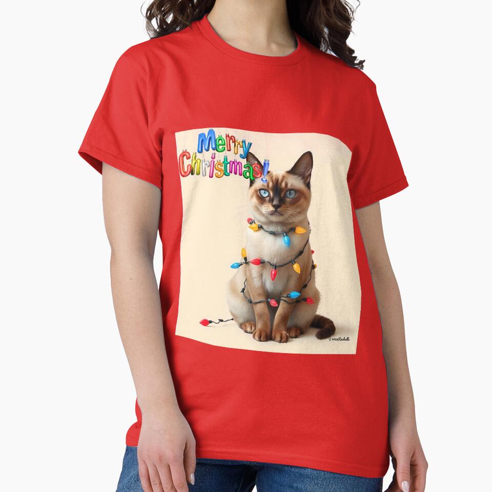 Cool Siamese Cat Wrapped in Colorful Christmas Lights by Yogibear & Rachelle