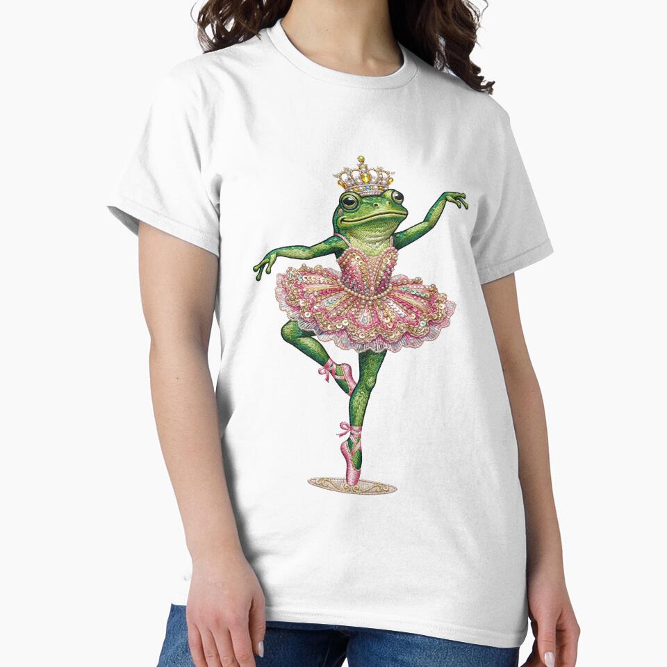 Funny Frog Ballerina In Pink Tutu And Crown by TeeARTHY