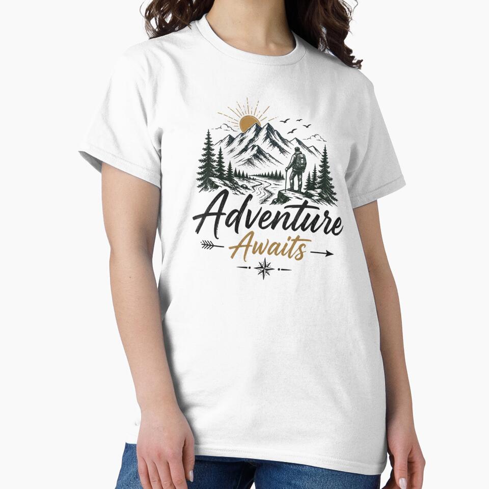 Adventure Awaits Mountain Hiking Adventure Quote Design by Sanika arts