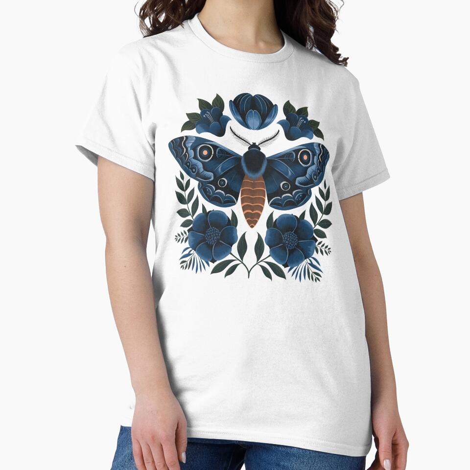 Dark blue moth - gothic floral feminine girly goth night girlie botanical flowers by Fantasy Cache