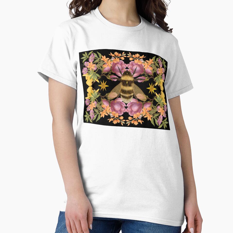 Golden Bumblebee Illustration With Botanical Floral Wreath by Grin Katalina Floral Patterns & Cozy Art
