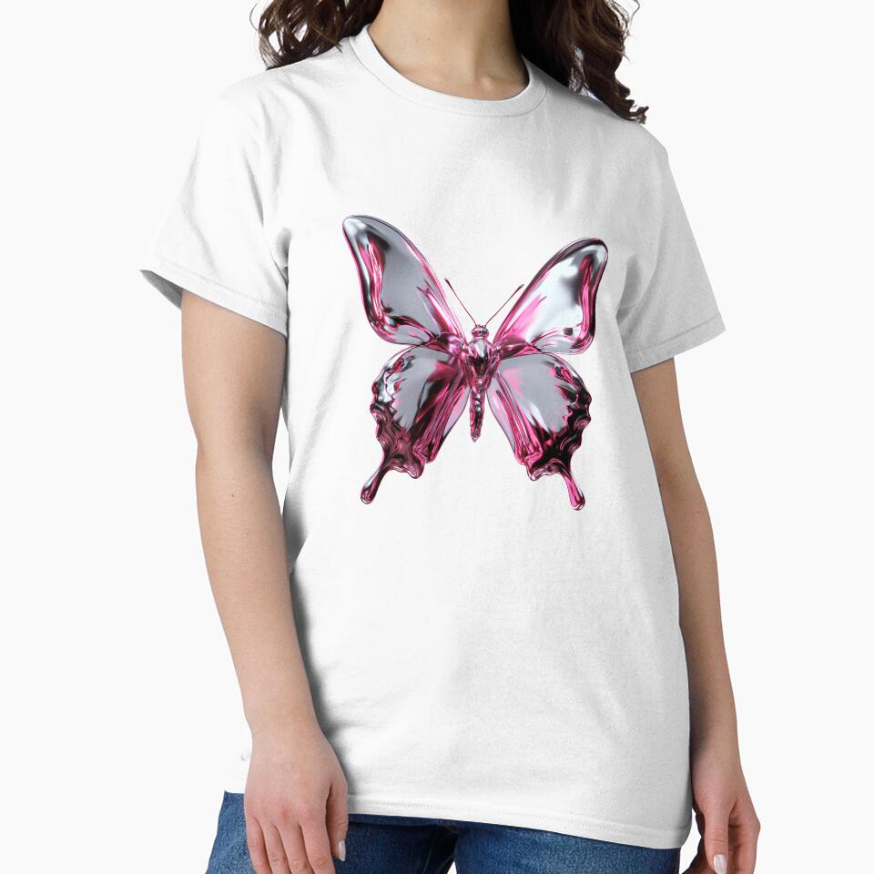 Y2K Liquid Chrome Butterfly - Magenta & Silver 3D Art by Artdavesalzburg