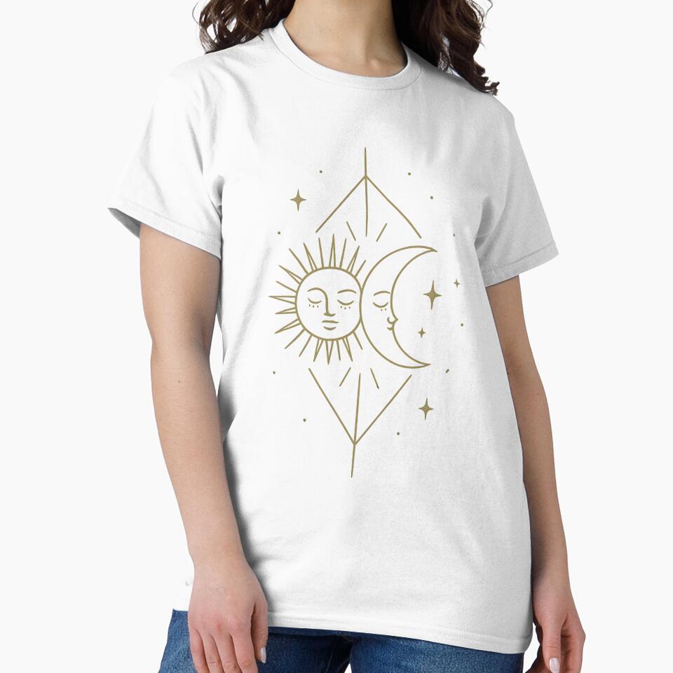 Sun and Moon Harmony – Celestial Balance Gold Line Art Design by Fleimas