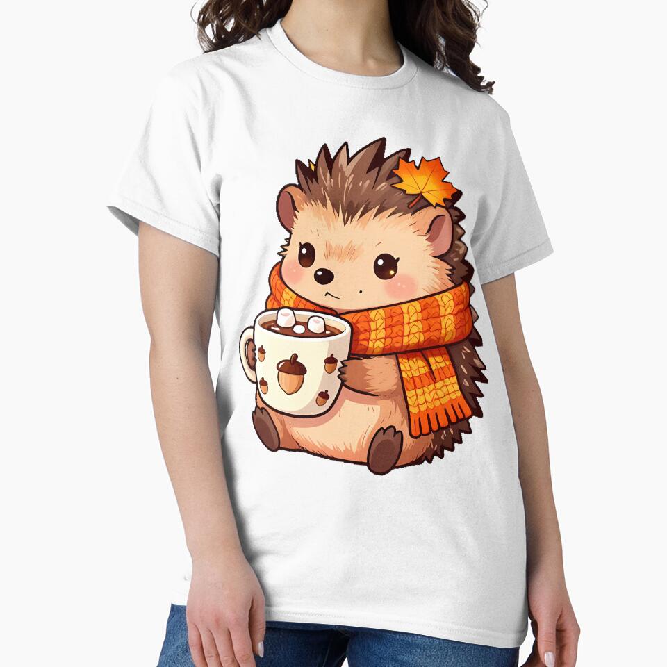 Cozy Hedgehog with Maple Leaf Scarf and Cocoa by pumsquare