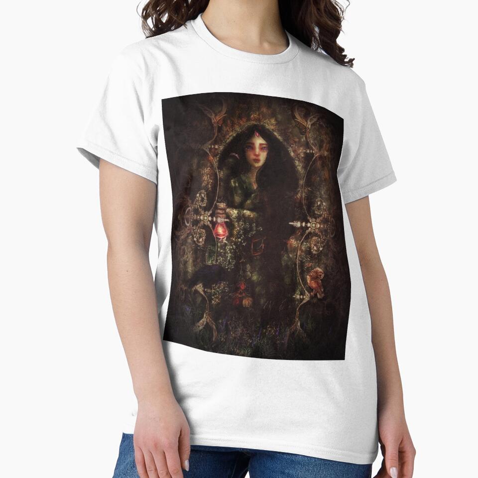 The Gathering: Forest Sorceress Gathers Wild Flowers With Raven and Owl by Monica Laipple