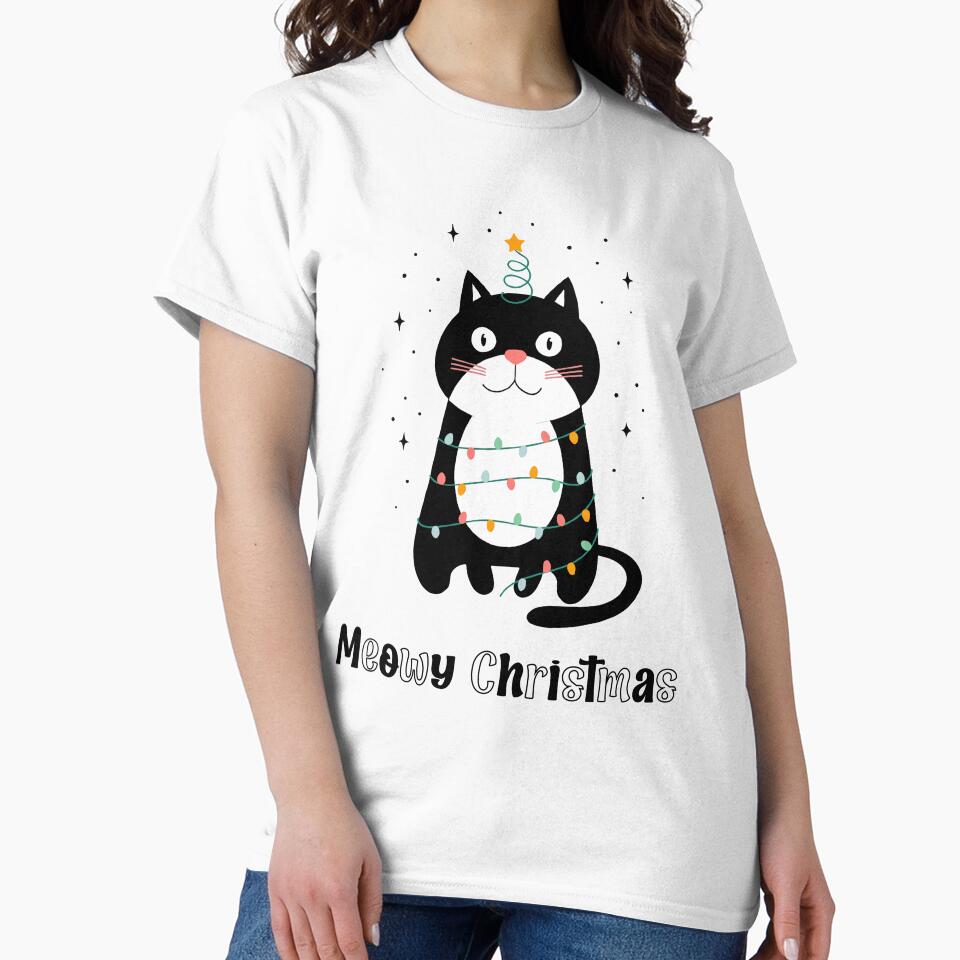 Santa Black Cat Tangled Up In Christmas Tree Lights Holiday by KidTastic