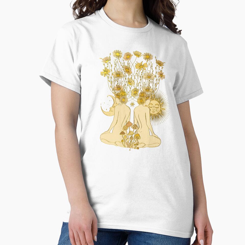 Psychedelic mushroom women with moon and sun by DenHalasovaArt