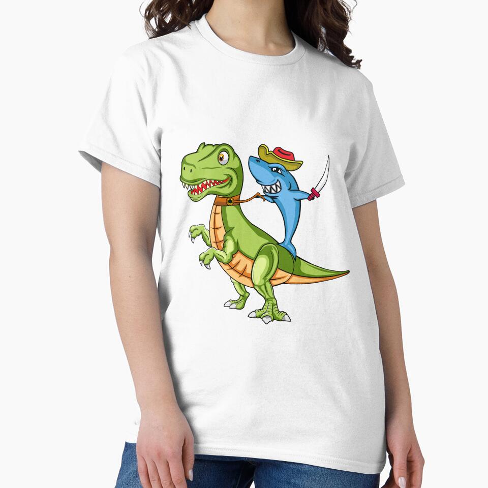 Cute Pirate Shark Riding Dinosaur T-Rex in The Kawaii Style by CreativeCranium
