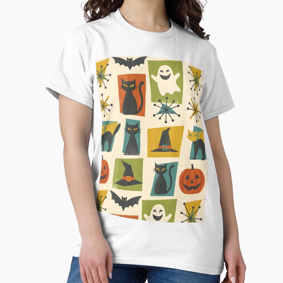 Mid-Century Modern Halloween Pattern - Retro Spooky Cute Ghosts & Pumpkins by ShabanMerch⭐⭐⭐
