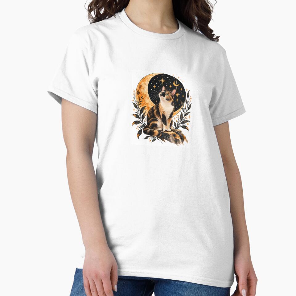 Celestial Calico Cat – Boho Moon & Stars by House of Vardit
