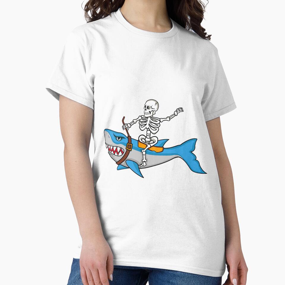 Whimsical Skeleton Riding Kawaii Shark As If In A Rodeo by CreativeCranium