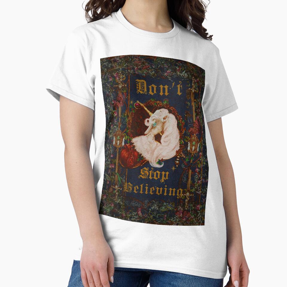 Dark Academia Meme Art Illuminated Manuscript Unicorn Don’t Stop Believing Fantasy Art by Monica Laipple