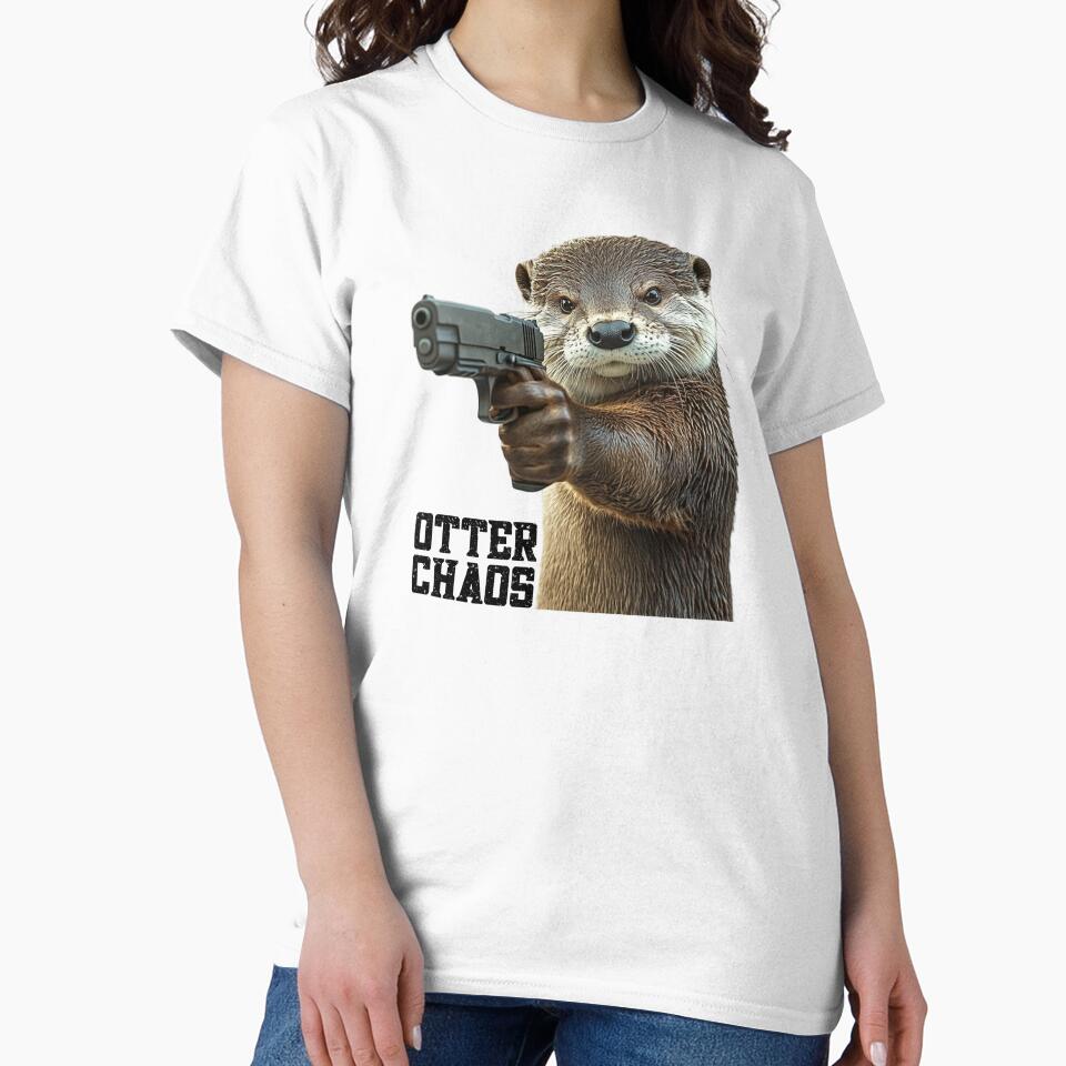 Otter Chaos Funny Otter with Gun by RockFireMerch