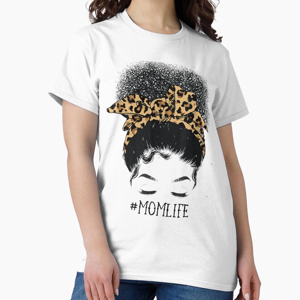 Afro Mom Life Messy Bun Leopard Funny Black Mom Mothers Day by Kezichy