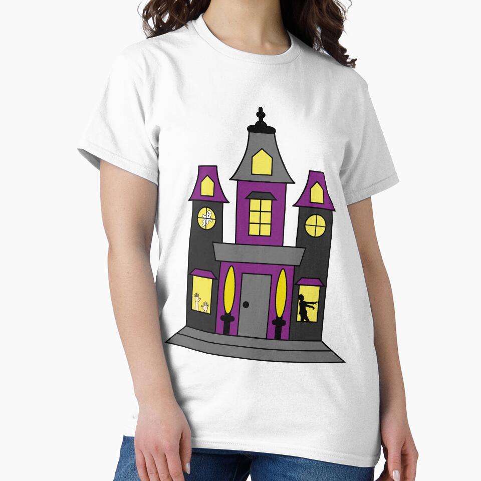 Purple and Black Halloween Haunted House with Ghost, Zombie, & Hands by PLLDesigns