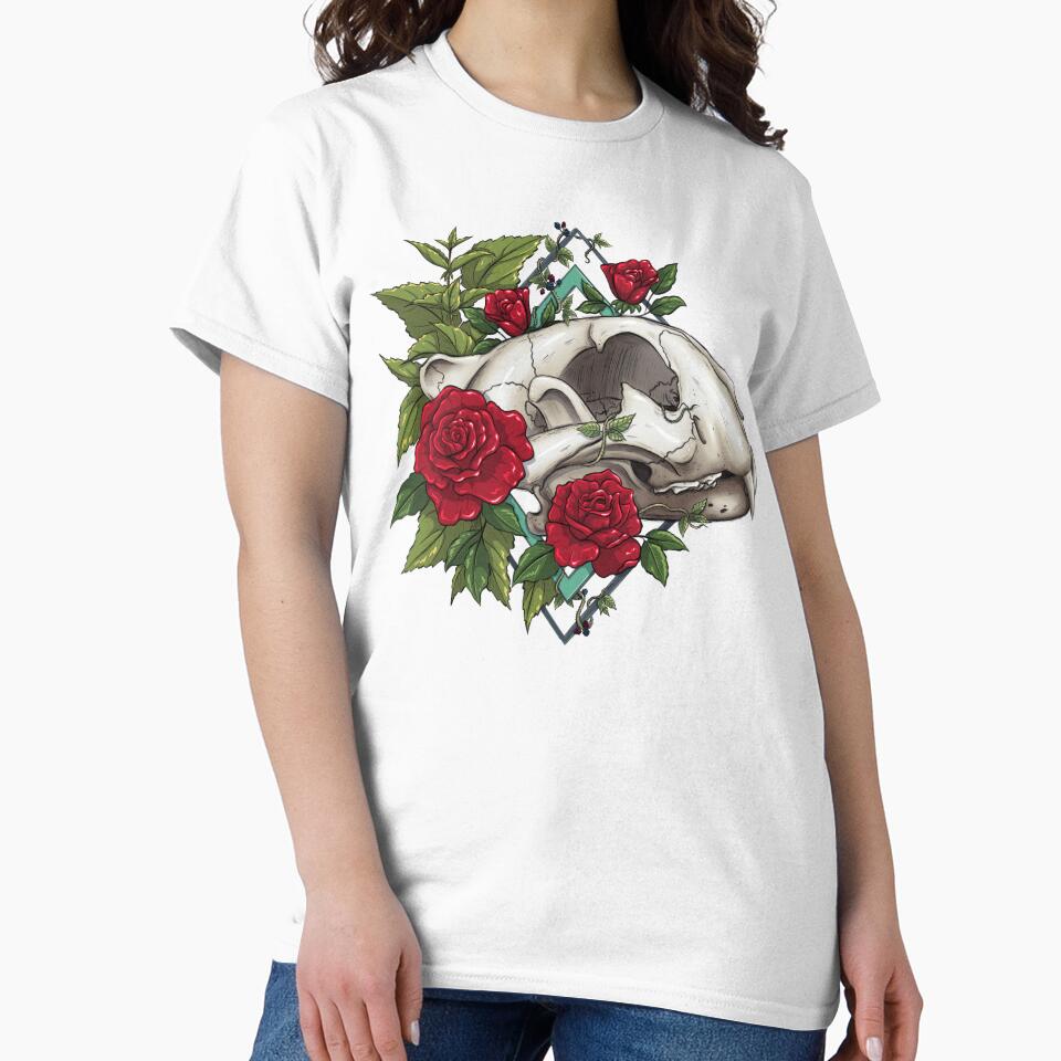 This Rose Has Thorns | Tiger Skull Design | Skull and Botanicals Illustration by Karli Mogen