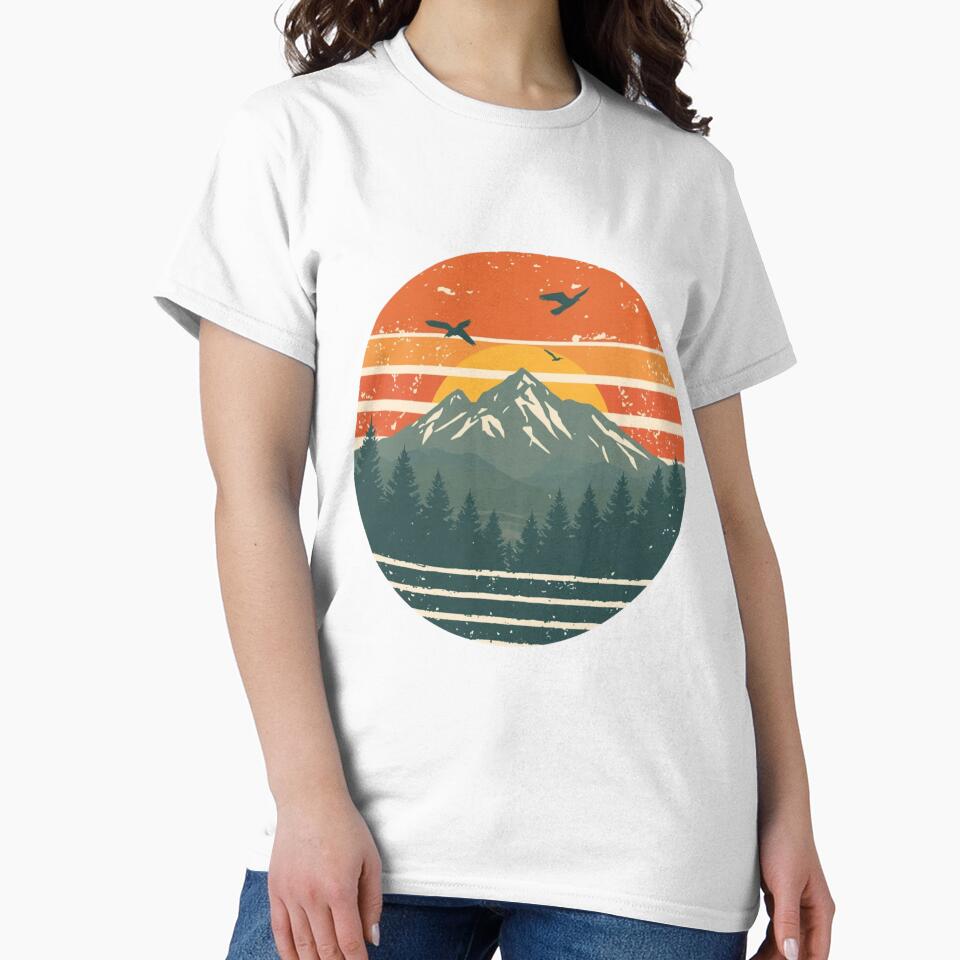 Retro Mountain Sunset Vintage Nature Landscape Circle Illustration by redblink store