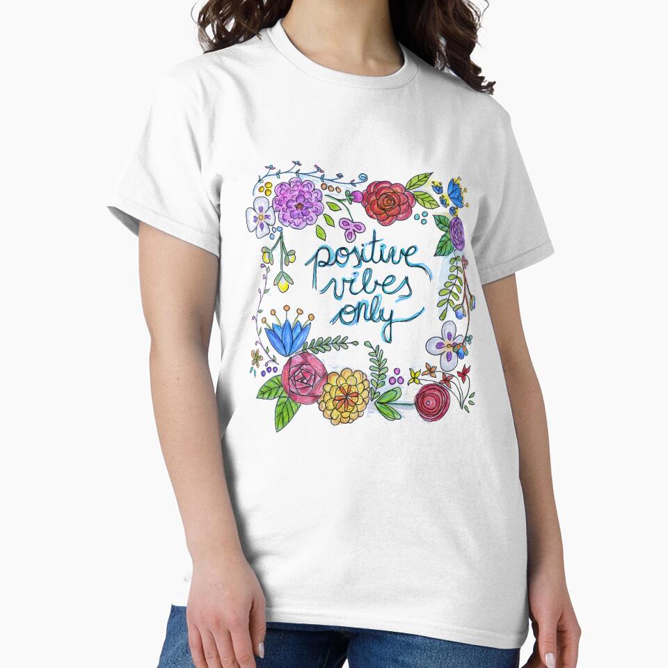 Positive Vibes Only Floral Motivation Design by HighArtDesigns