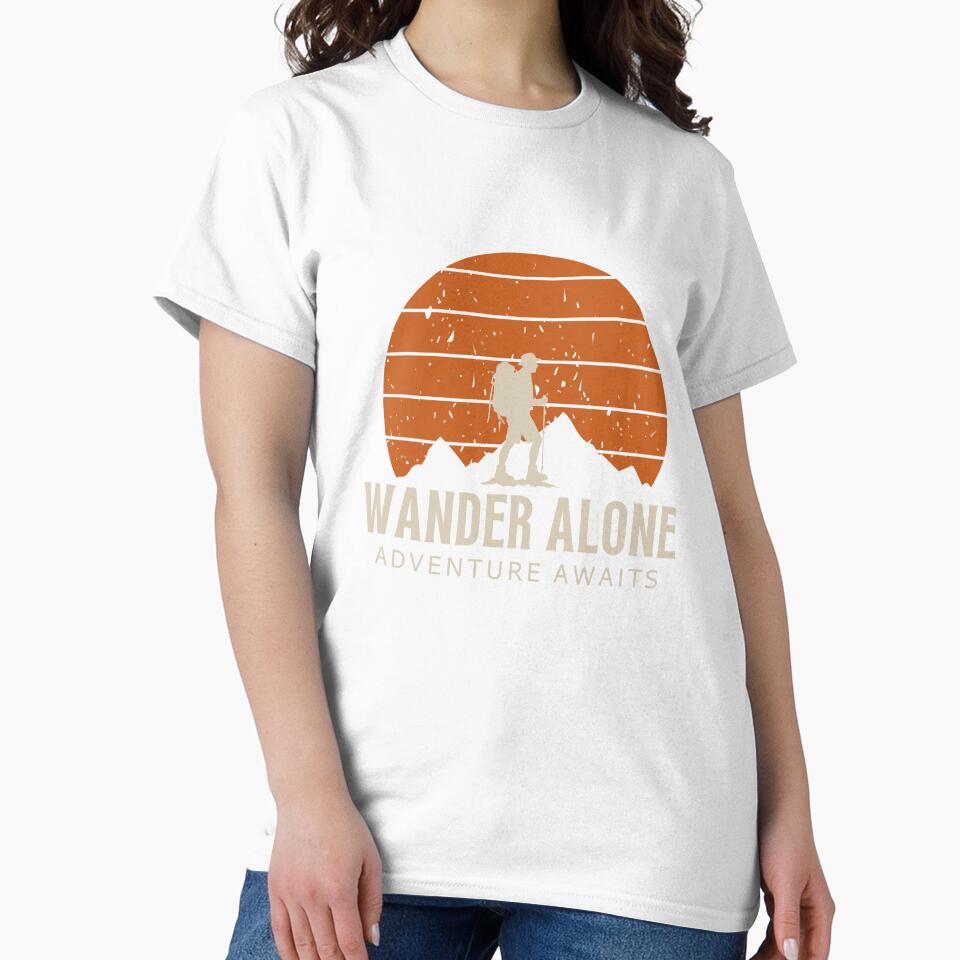 Wander Alone – Adventure Awaits Backpacker Mountain Sunset Travel Design by VinciLab